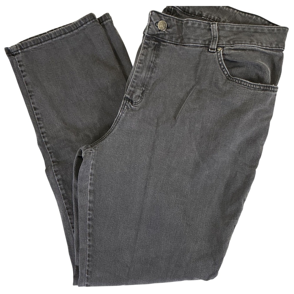 Lee Women's 20W Long Straight Leg Jeans Black Gray‎ Stretch Mid Rise Denim